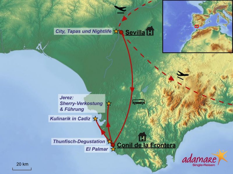 Reiseroute der Kulinarik-Sonderreise nach Andalusien