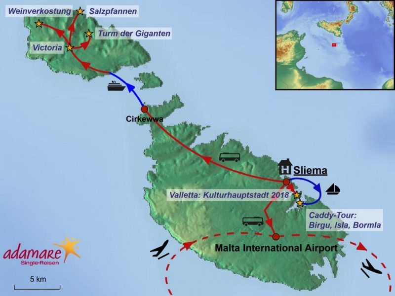 Die Reiseroute für die Osterreise nach Malta