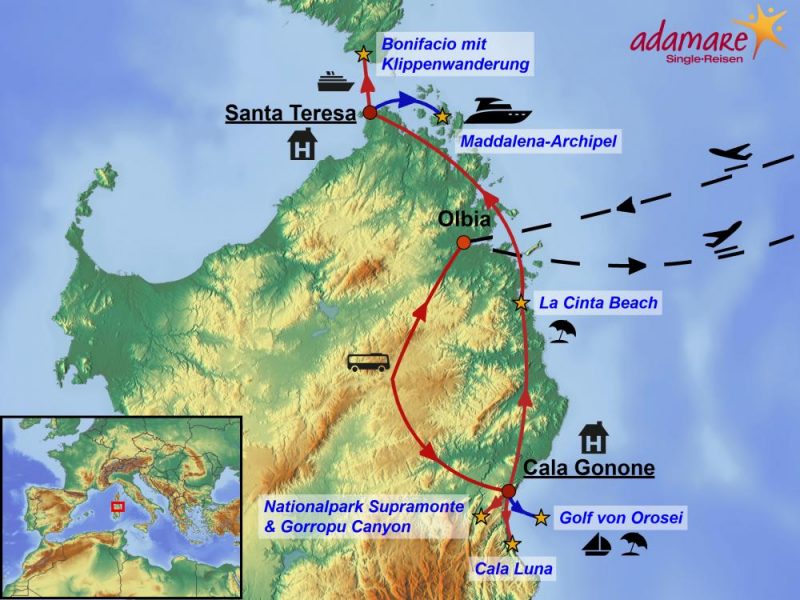 Die Reiseroute für den Singleurlaub auf Sardinien: Norden und Ostküste