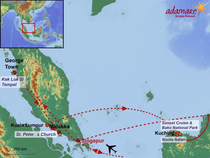 Die Reiseroute für die Malaysia-Rundreise mit Borneo