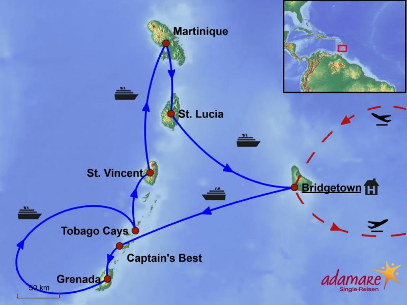 Die Reiseroute für die Singlereise über Silvester und Weihnachten nach Barbados