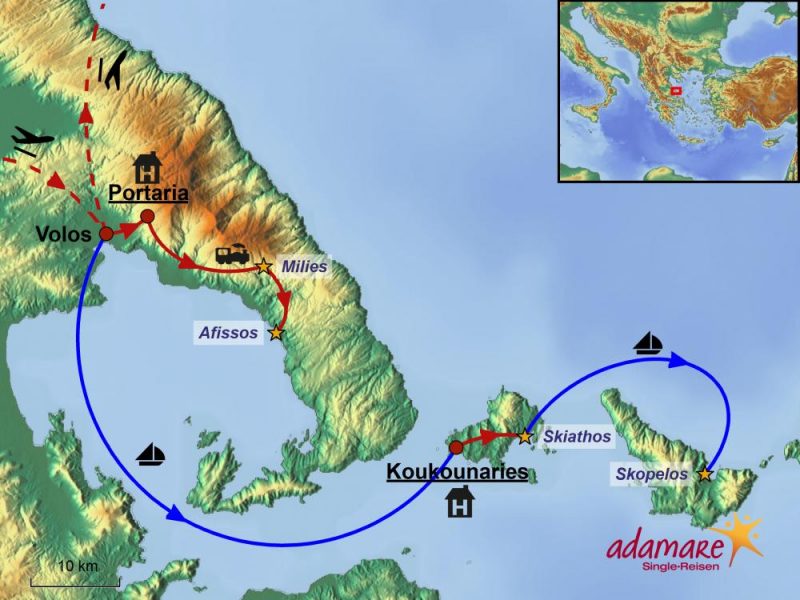 Die Reiseroute für Griechenland-Pilion