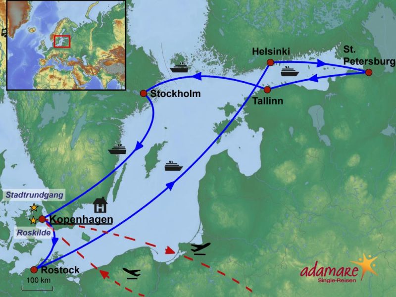 Die Reiseroute für die Singlereise nach Kopenhagen mit Ostsee-Kreuzfahrt
