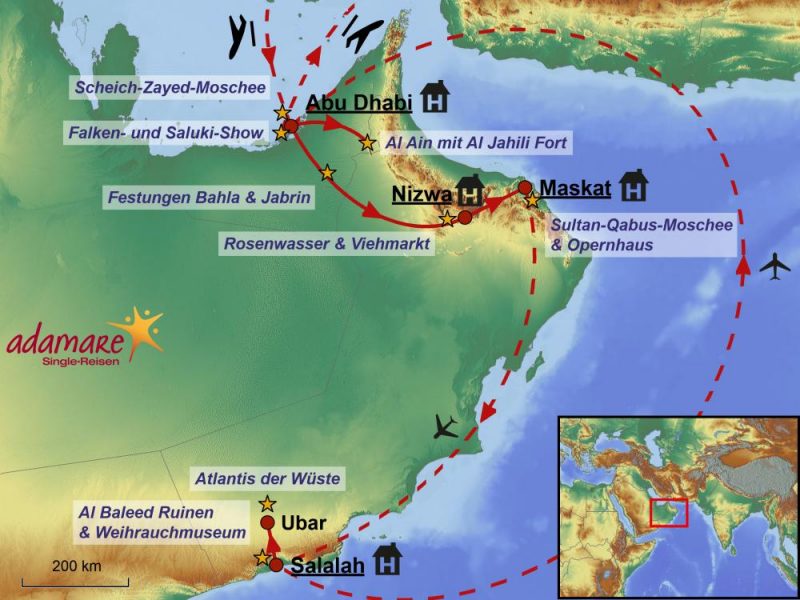 Die Reiseroute für die Deluxe-Reise in die VAE und den Oman