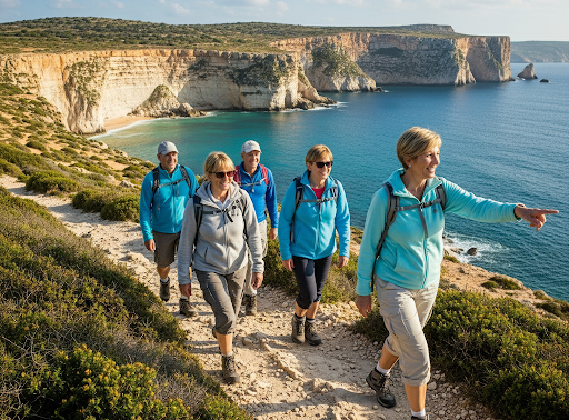 TeilnehmerInnen der adamare Singlereise nach Malta auf einer Küstenwanderung